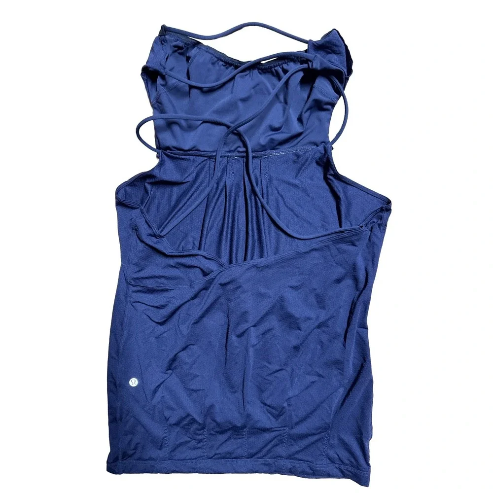 Lululemon Strappy Tank Top Sz 10 Built‎ In Bra Blue Yoga Athletic Workout Y2K